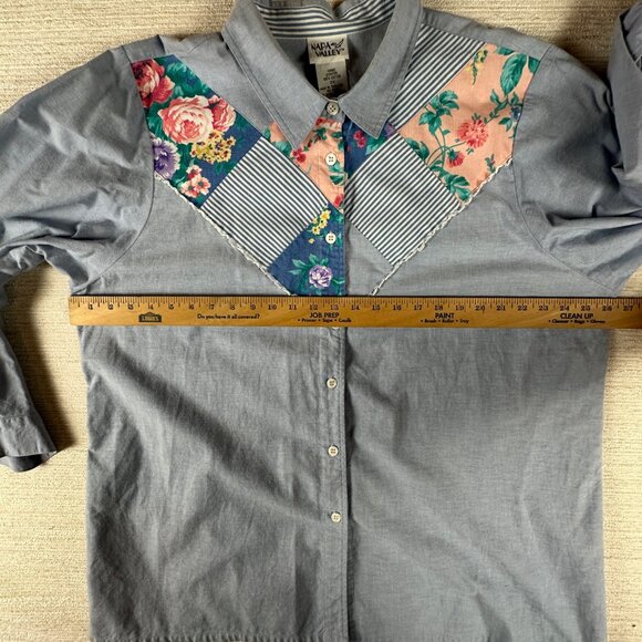 Vintage Napa Valley Womens 2X Button-Up Denim Top Patchwork Cottagecore Dainty - Picture 12 of 13